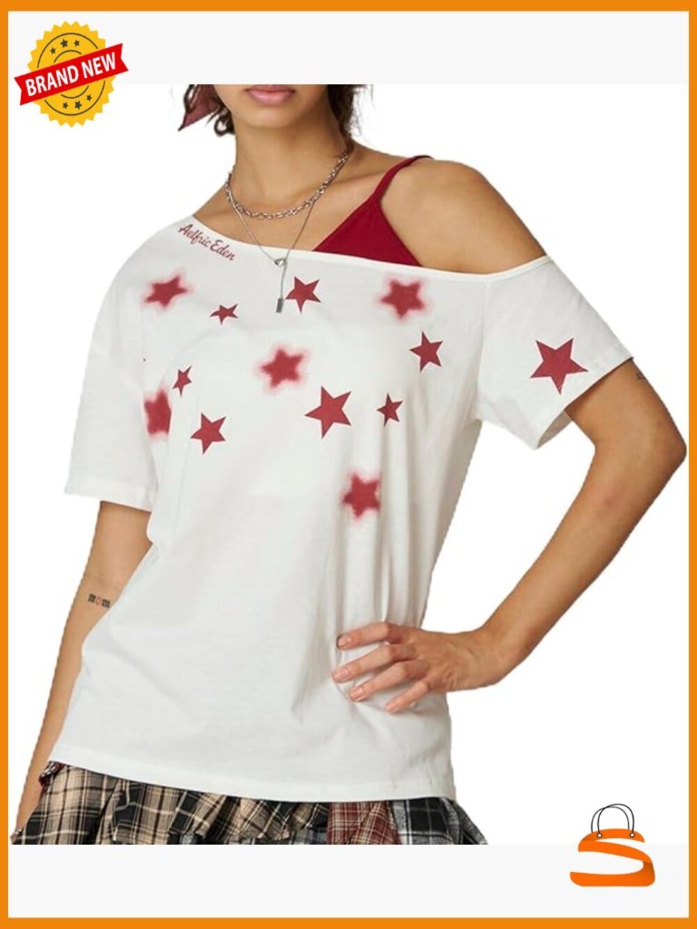 Off Shoulder Star Graphic Oversized Tee Y2K T-Shirt
